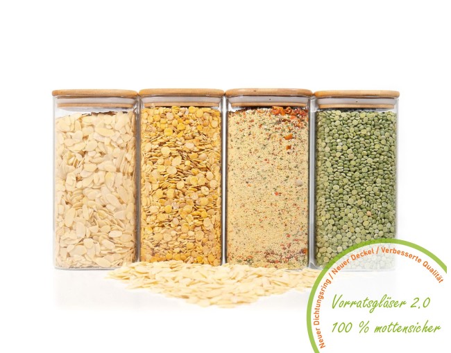 Bocaux de conservation carrés avec couvercles en bambou, lot de 4, 1600 ml