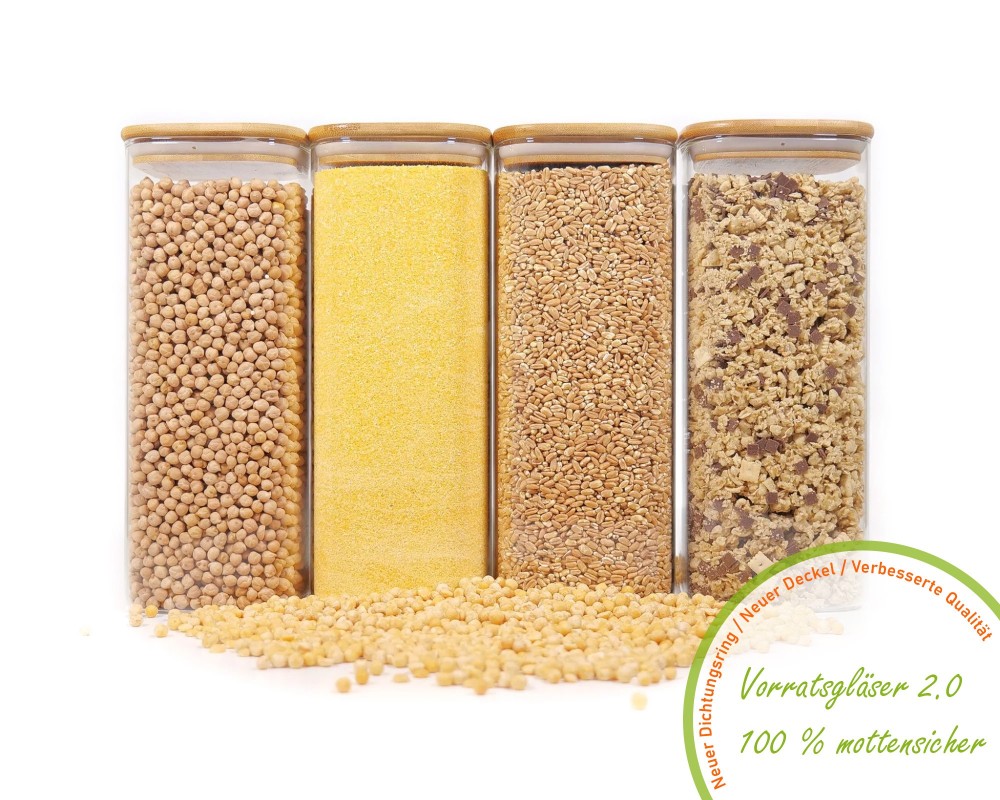 Square storage jars with bamboo lids, set of 4, 2000 ml