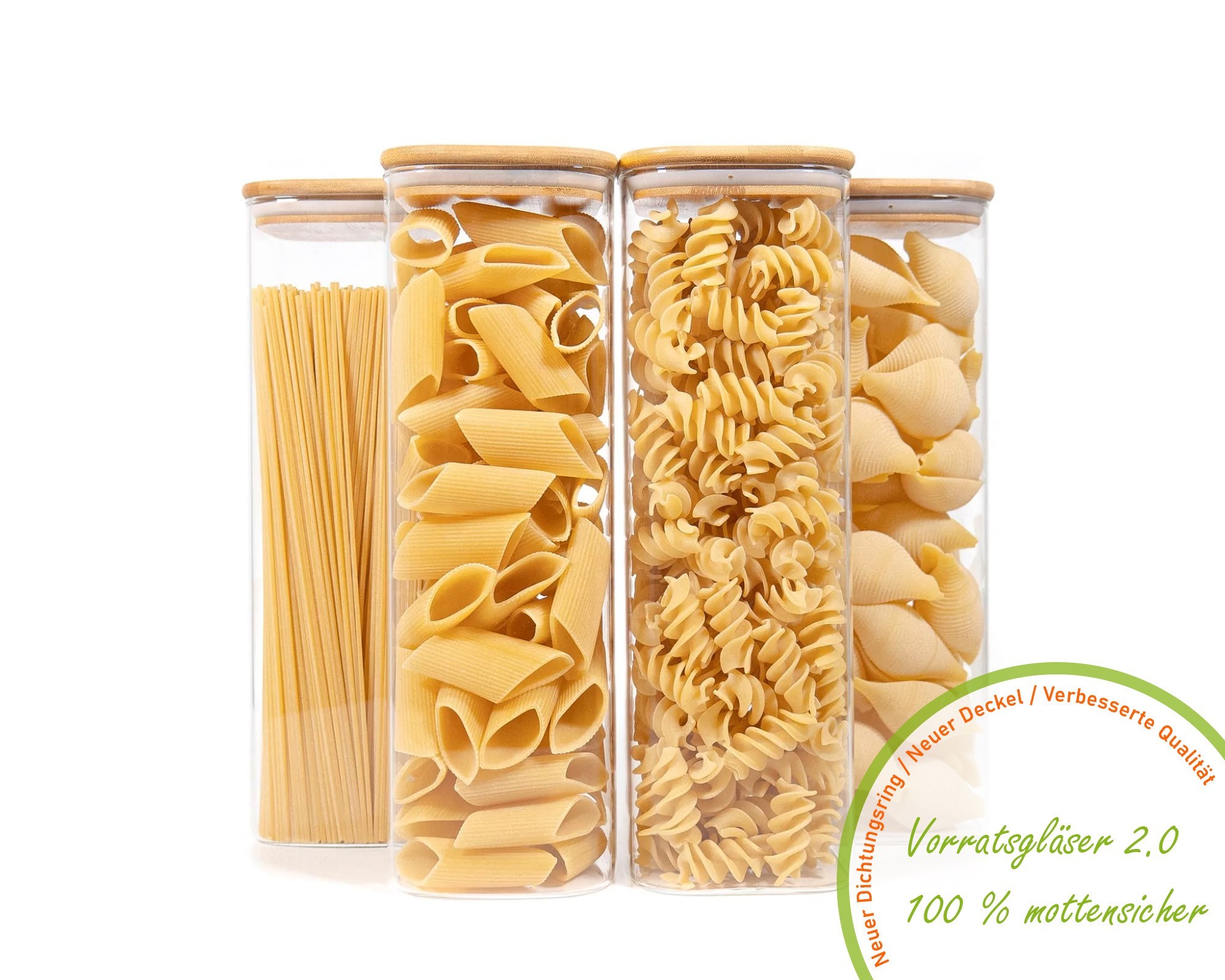 Barattoli quadrati con coperchio in bambù, set da 4, 2400 ml Barattoli quadrati con coperchio in bambù, set da 4, 2400 ml