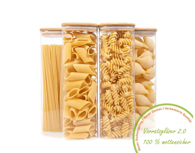 Barattoli quadrati con coperchio in bambù, set da 4, 2400 ml
