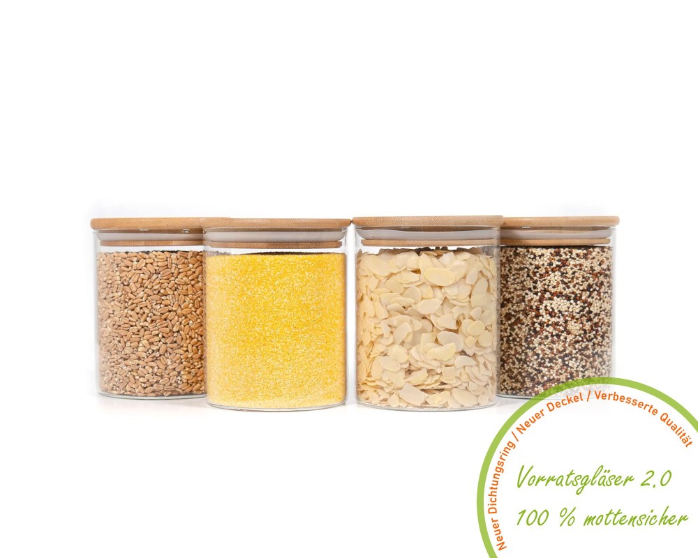 Round storage jars with bamboo lids, set of 4, 1000ml