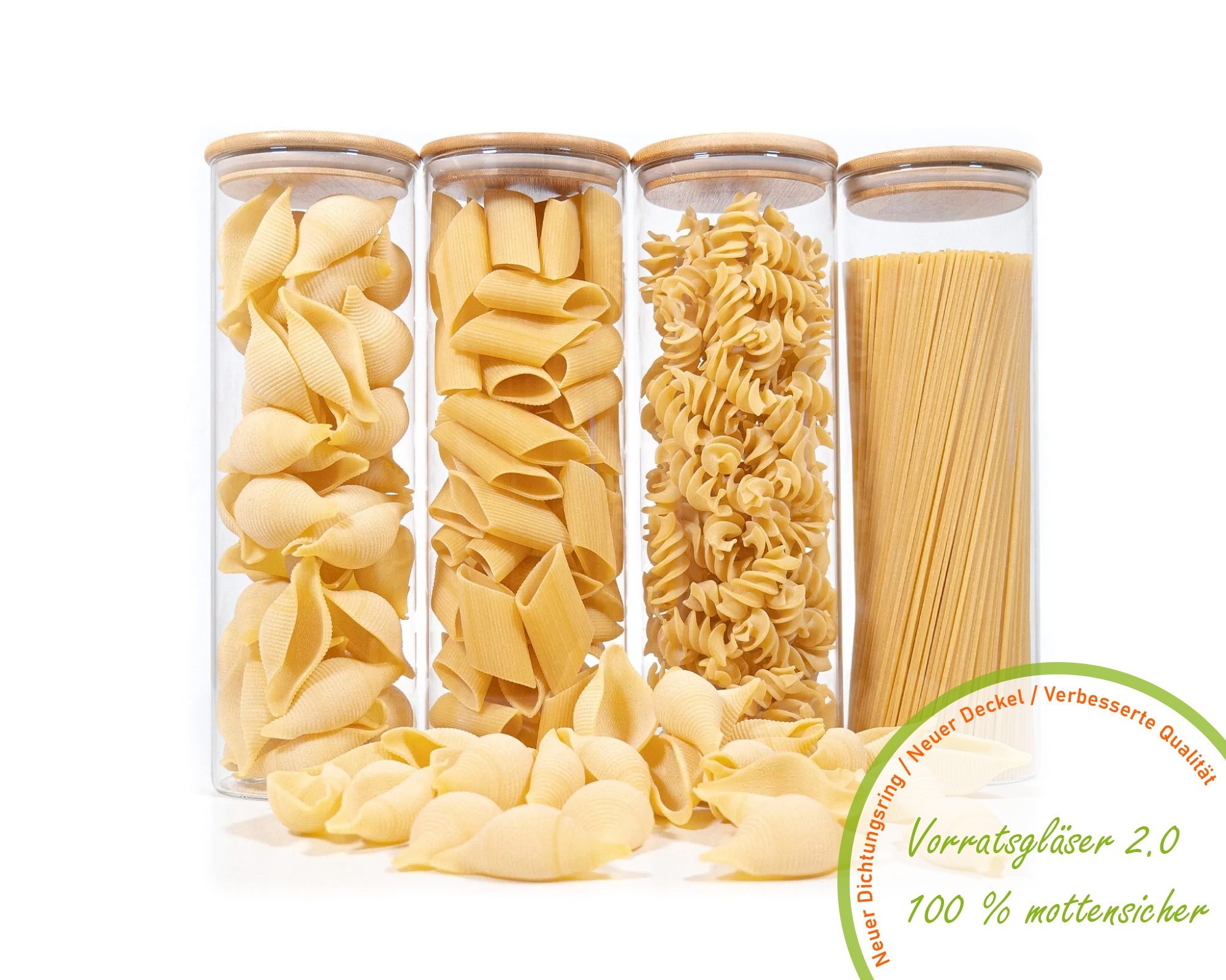 Round storage jars with bamboo lids, set of 4, 2000 ml Round storage jars with bamboo lids, set of 4, 2000 ml
