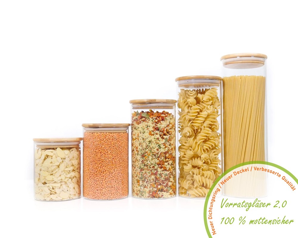 Round storage jars with bamboo lids individually