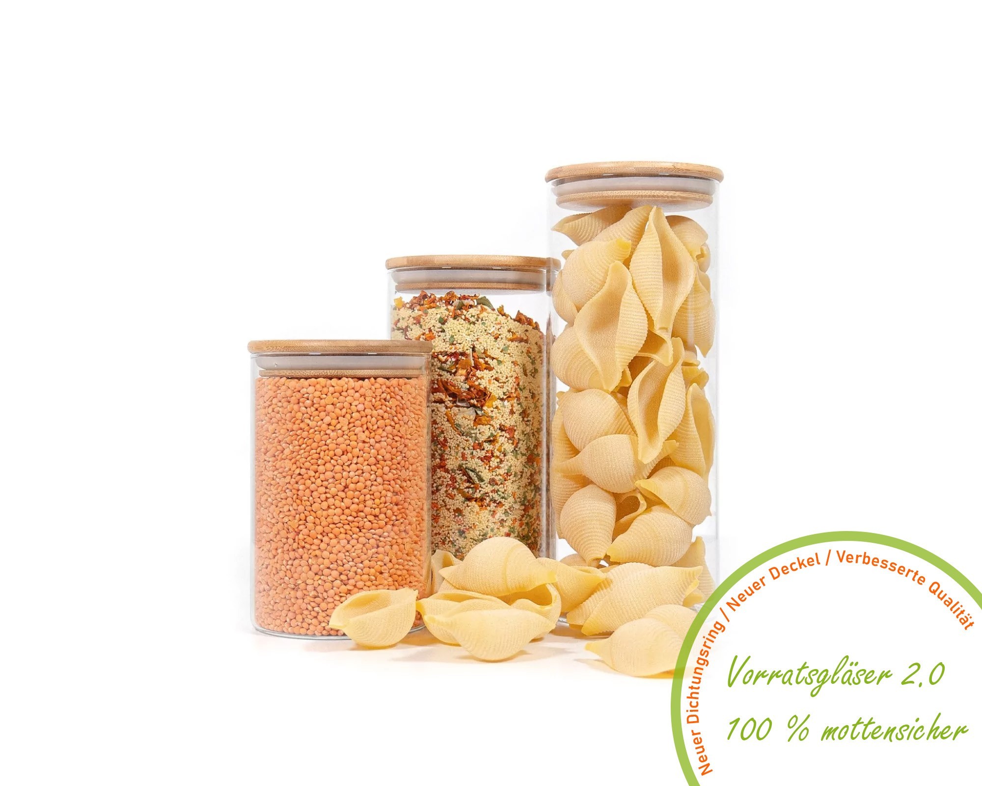 Round storage jars with bamboo lids, set of 3 Round storage jars with bamboo lids, set of 3