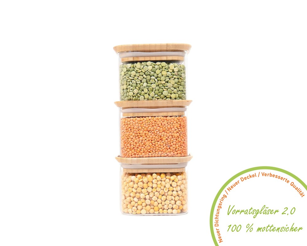 Square storage jars, stackable, set of 3