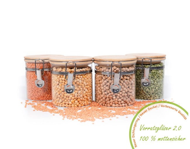 Bocaux de conservation à clipser avec couvercles en bambou, lot de 4, 750 ml