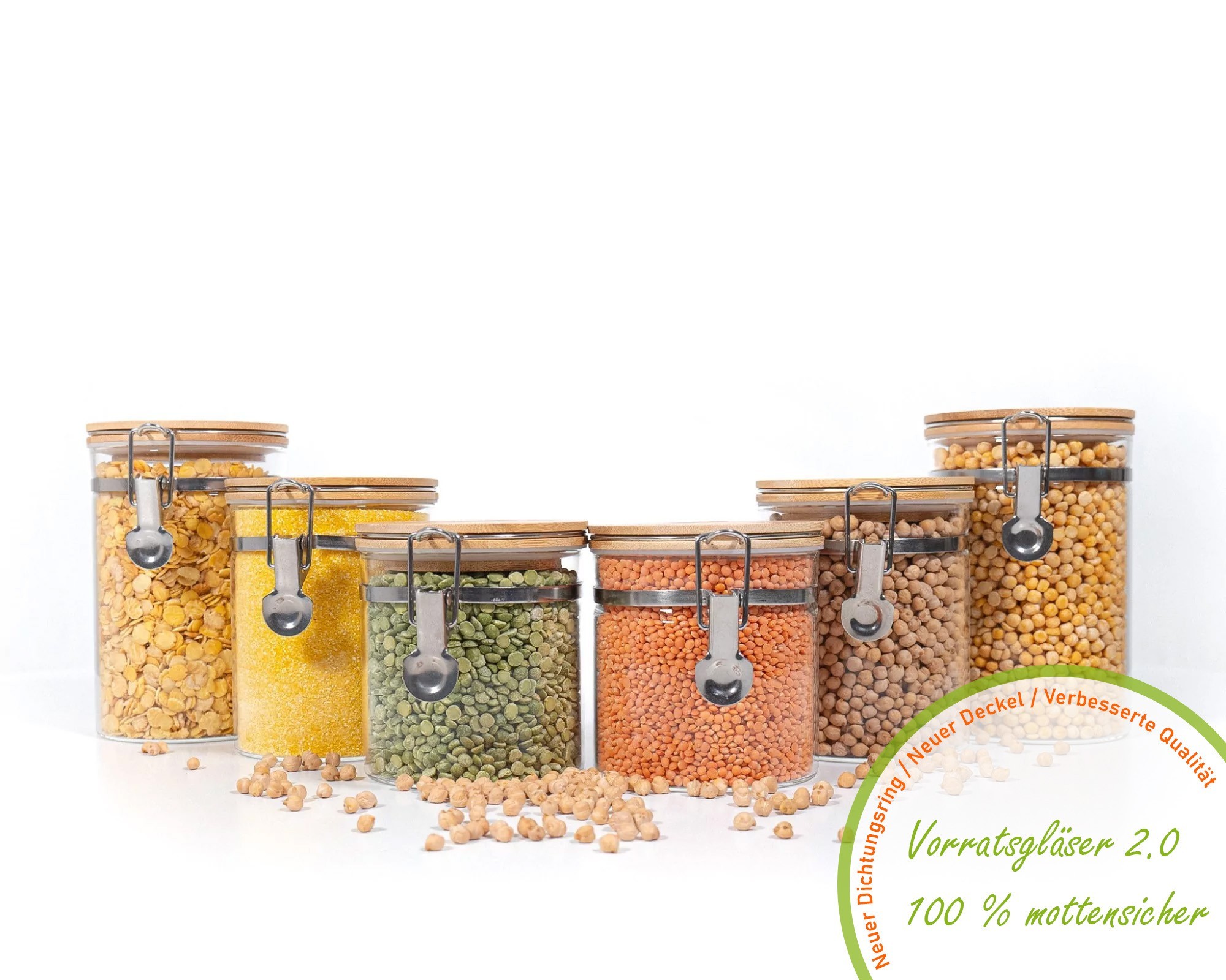 Clip-on storage jars with bamboo lids, set of 6 Clip-on storage jars with bamboo lids, set of 6