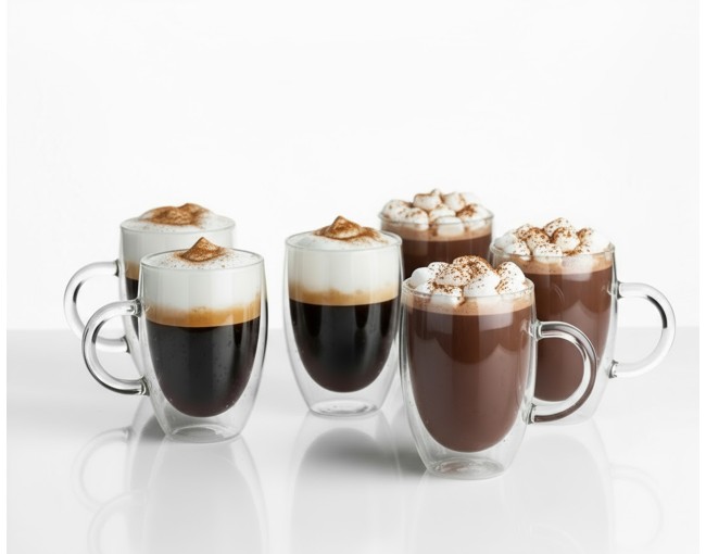 Double-walled 350 ml glasses with handle, set of 6