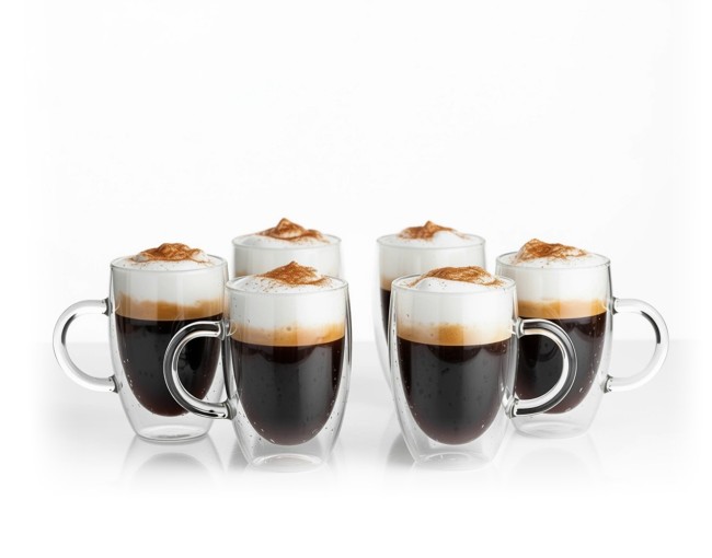 Double-walled 350 ml glasses with handle, set of 6