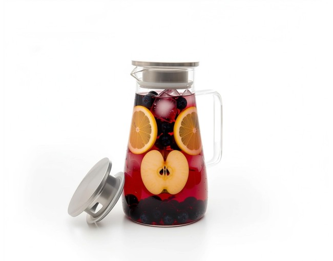 Glass carafe with stainless steel lid wide 1500 ml