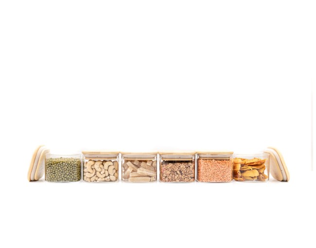 Bocaux de conservation ronds avec couvercles en bambou, lot de 4, 800 ml