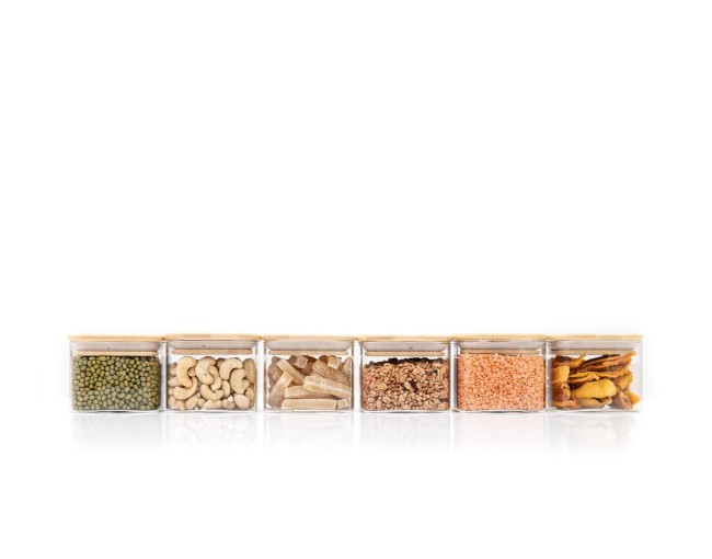 Round storage jars with bamboo lids, set of 4, 800ml