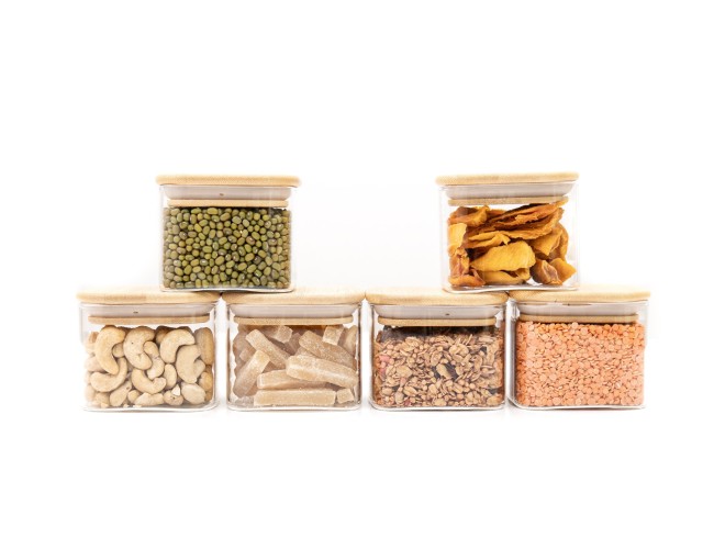 Bocaux de conservation ronds avec couvercles en bambou, lot de 4, 800 ml