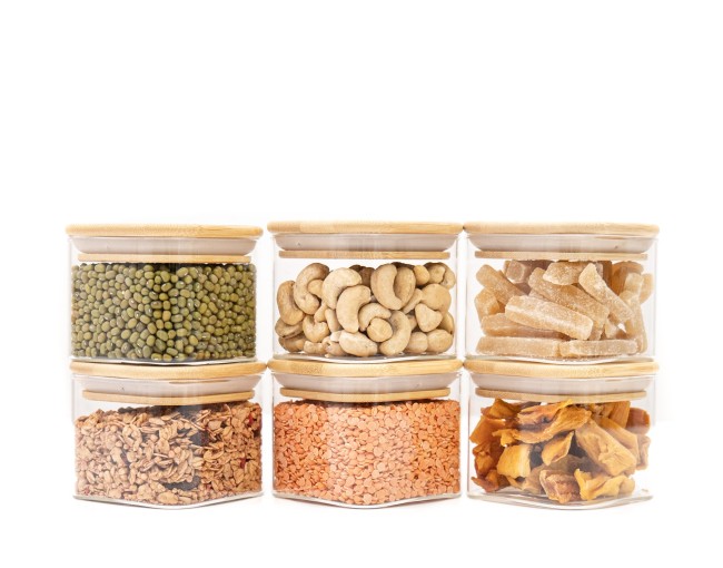 Round storage jars with bamboo lids, set of 4, 800ml