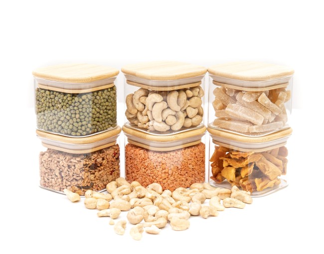 Schmale quadratische Vorratsgläser 6cm hoch 6er Set Ø8cm