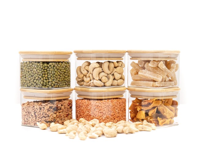 Round storage jars with bamboo lids, set of 4, 800ml