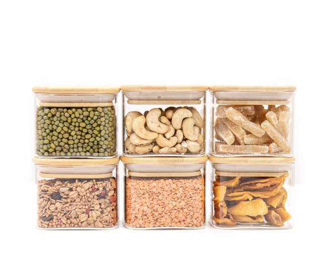 Bocaux de conservation ronds avec couvercles en bambou, lot de 4, 800 ml