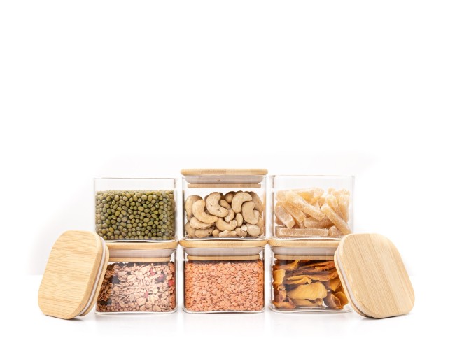 Bocaux de conservation ronds avec couvercles en bambou, lot de 4, 800 ml