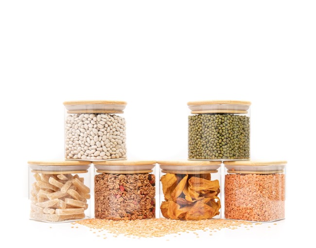 Schmale quadratische Vorratsgläser 8cm hoch 6er Set Ø8cm