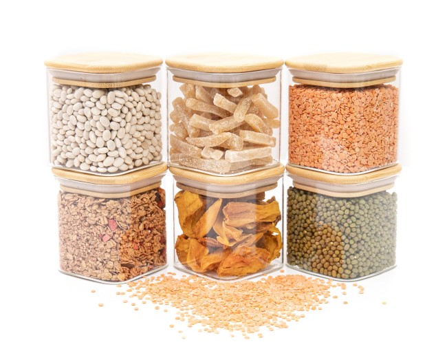 Bocaux de conservation ronds avec couvercles en bambou, lot de 4, 800 ml