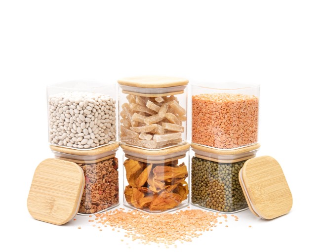 Round storage jars with bamboo lids, set of 4, 800ml