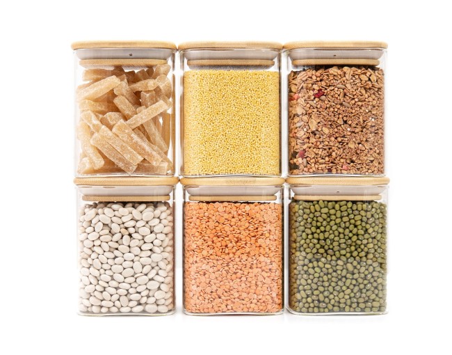 Bocaux de conservation ronds avec couvercles en bambou, lot de 4, 800 ml