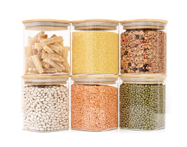 Round storage jars with bamboo lids, set of 4, 800ml