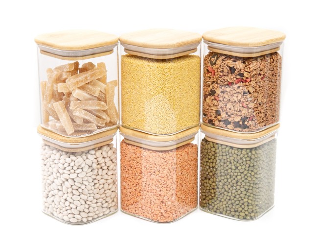 Bocaux de conservation ronds avec couvercles en bambou, lot de 4, 800 ml