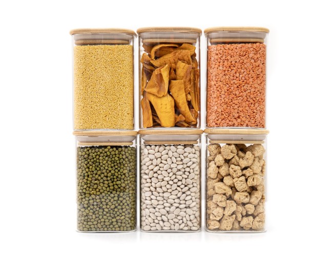 Round storage jars with bamboo lids, set of 4, 800ml