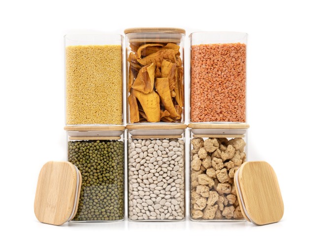 Round storage jars with bamboo lids, set of 4, 800ml