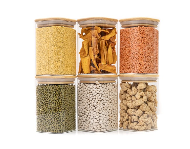 Round storage jars with bamboo lids, set of 4, 800ml