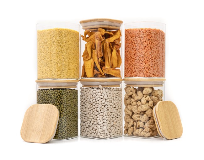 Round storage jars with bamboo lids, set of 4, 800ml