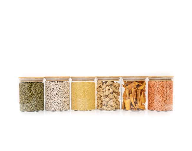 Schmale quadratische Vorratsgläser 12cm hoch 6er Set Ø8cm