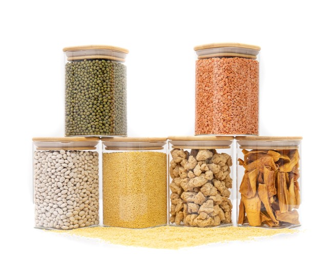 Round storage jars with bamboo lids, set of 4, 800ml