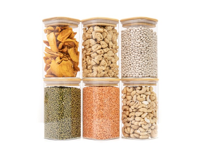 Bocaux de conservation ronds avec couvercles en bambou, lot de 4, 800 ml