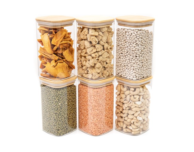 Round storage jars with bamboo lids, set of 4, 800ml