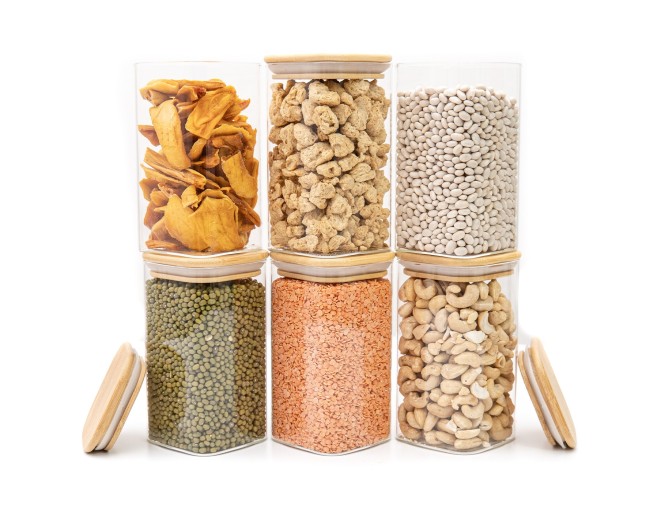 Round storage jars with bamboo lids, set of 4, 800ml