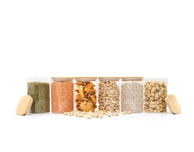 Bocaux de conservation ronds avec couvercles en bambou, lot de 4, 800 ml