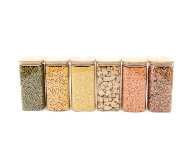 Bocaux de conservation ronds avec couvercles en bambou, lot de 4, 800 ml