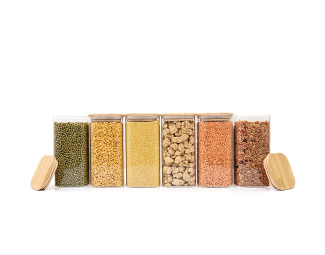 Round storage jars with bamboo lids, set of 4, 800ml