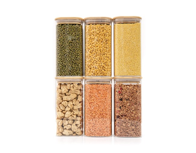 Bocaux de conservation ronds avec couvercles en bambou, lot de 4, 800 ml