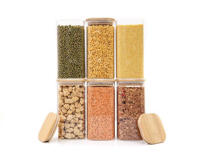 Round storage jars with bamboo lids, set of 4, 800ml