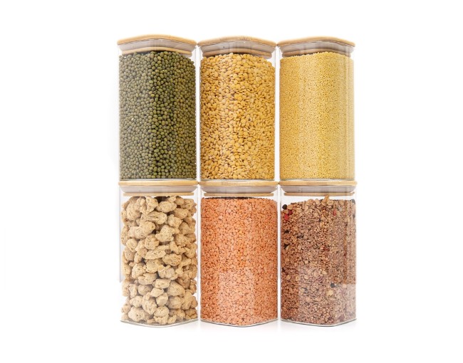 Round storage jars with bamboo lids, set of 4, 800ml