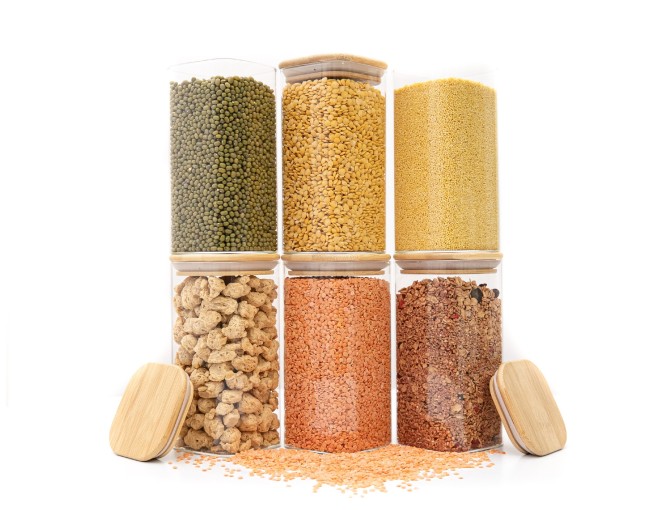 Round storage jars with bamboo lids, set of 4, 800ml