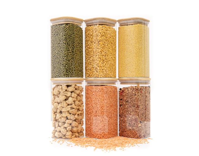 Round storage jars with bamboo lids, set of 4, 800ml