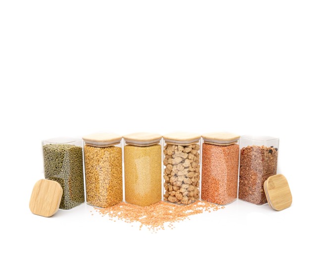 Bocaux de conservation ronds avec couvercles en bambou, lot de 4, 800 ml