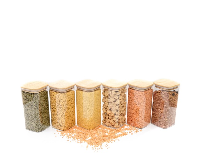 Round storage jars with bamboo lids, set of 4, 800ml