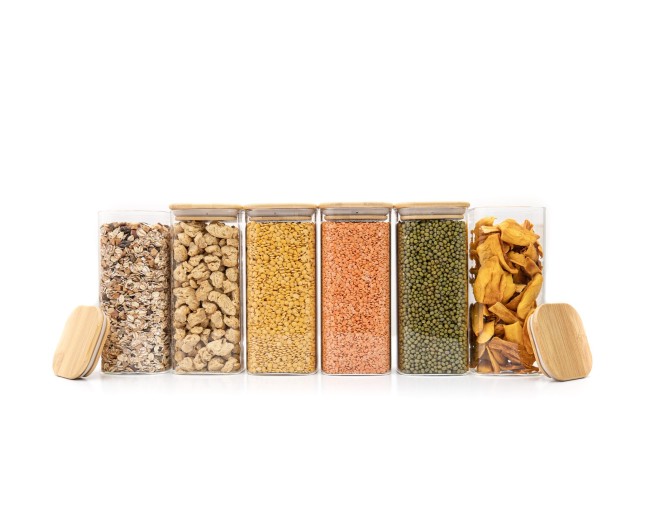 Round storage jars with bamboo lids, set of 4, 800ml