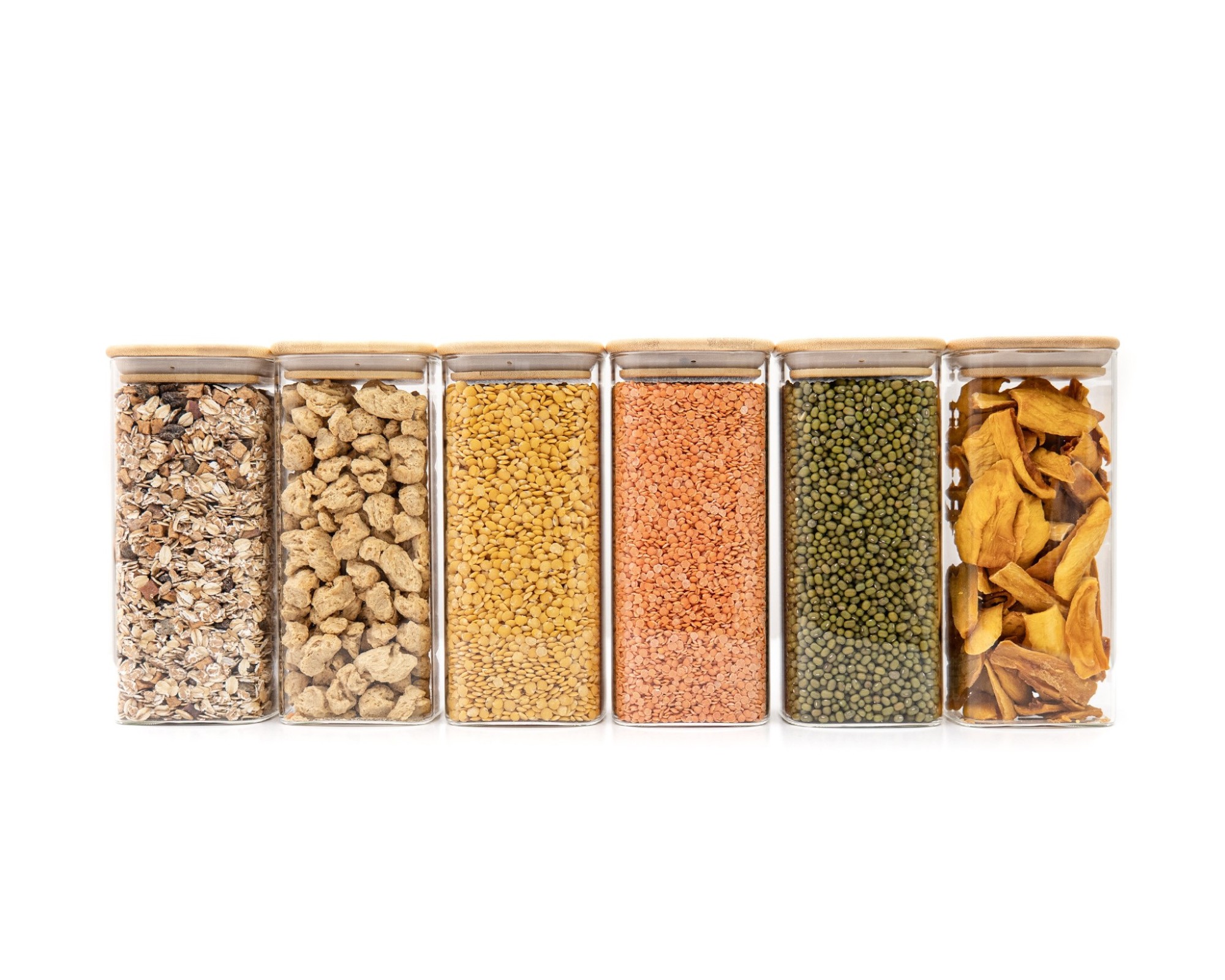 Round storage jars with bamboo lids, set of 4, 800ml