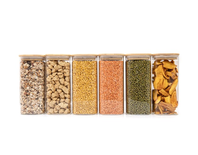 Bocaux de conservation ronds avec couvercles en bambou, lot de 4, 800 ml